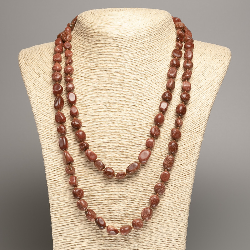 Long Aventurine Bead Necklace "Gold Sand" synthetic faceted, 5–10 mm diameter, 110 cm+