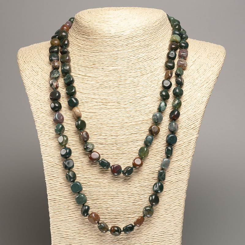 Long necklace with Green Jasper, polished faceted beads, diameter 5×8-10mm, length 110 cm+