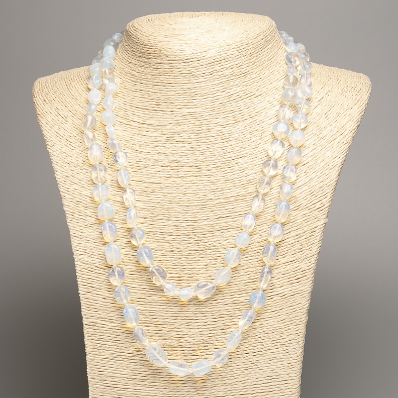 Long Opalite Bead Necklace (synthetic) Faceted, diameter 5×8-10mm, length 110cm+