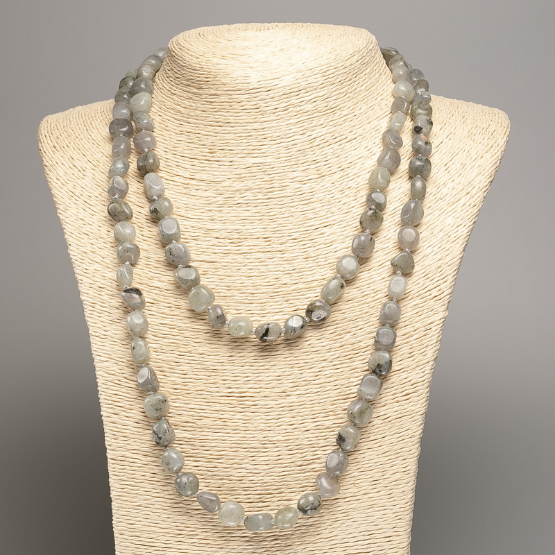 Long Labradorite Bead Necklace with Faceting, 5x8-10mm diameter, 110cm+ length