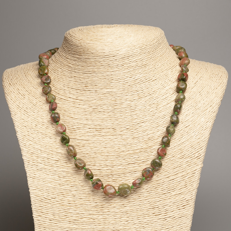 Unakite Jasper Bead Gallery: Faceted, 5×8-10 mm, length 50 cm