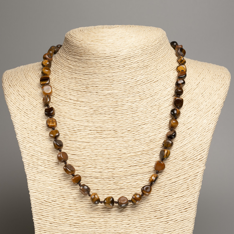 Tiger Eye Bead Necklace, faceted, diameter 5x8mm±, length 50cm+