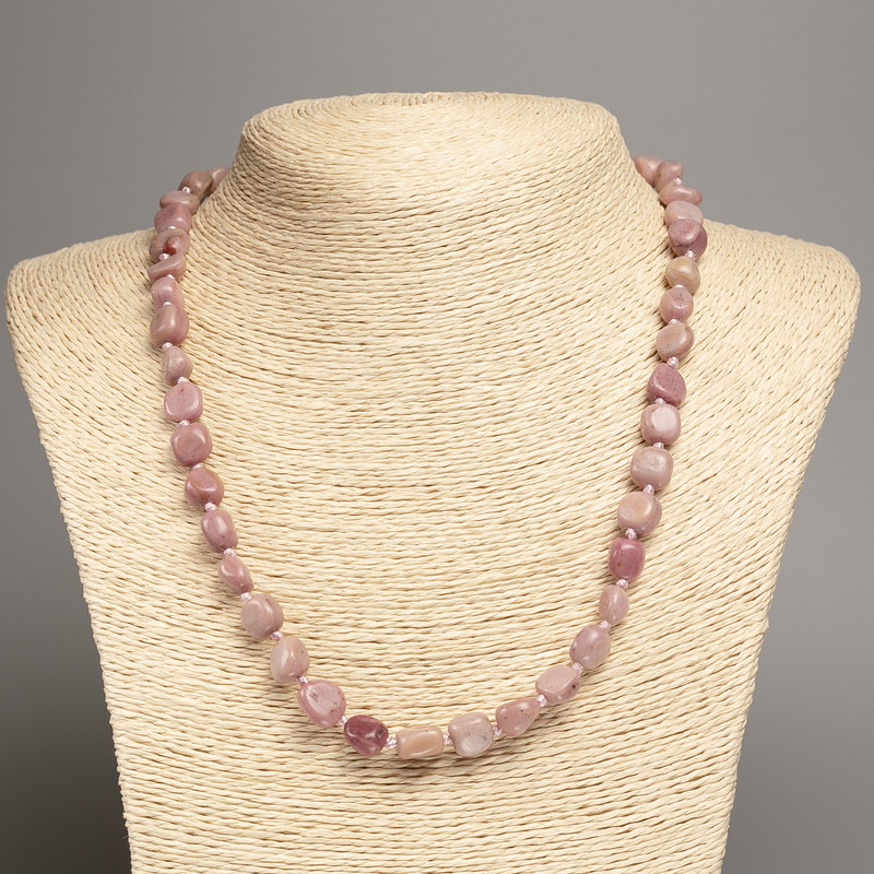 Rhodonite Bead Necklace, faceted stones, diameter 5×8-10 mm, length 50 cm
