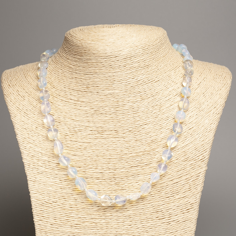 Moonstone (Opalite) Bead necklace, faceted, diameter 8-10mm ±, length 50cm ±