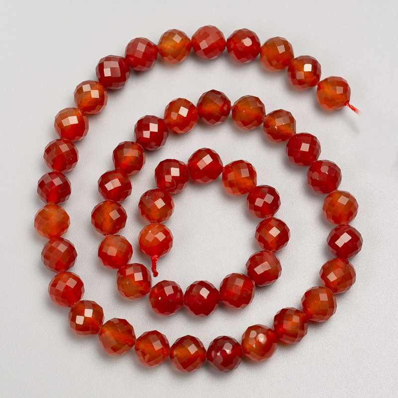 Carnelian Stone Faceted Round Beads on Thread, 8mm diameter, 38cm+ length