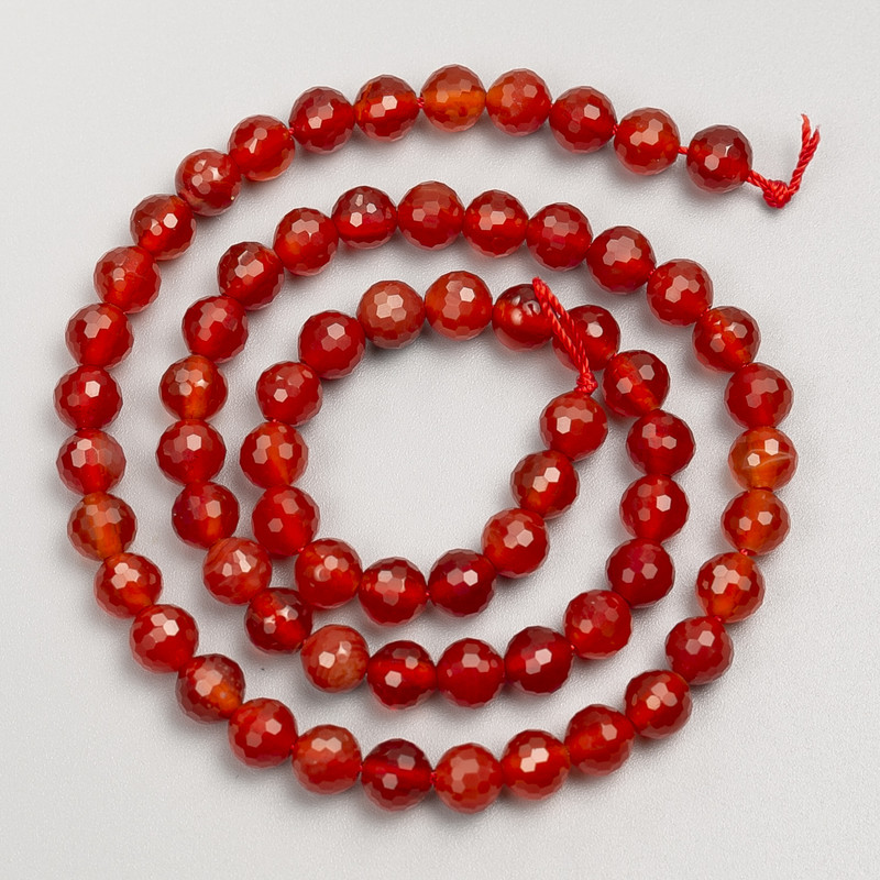 Carnelian Beads faceted round beads on thread, diameter 6mm, length 38cm+