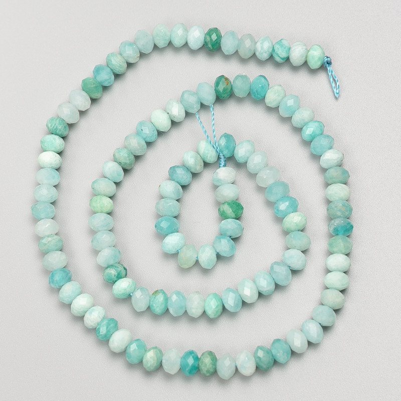 Amazonite Beads faceted Rondelle onThread 5x3.5 mm, length 38 cm+