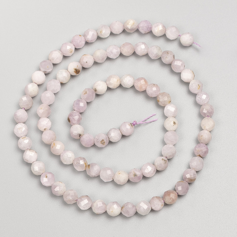 Kunzite Beads, Faceted Round Beads on Thread, 4.5-5+ mm diameter, 38 cm+ length