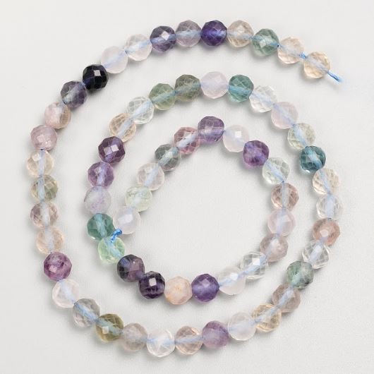 Fluorite Beads on Thread - Faceted Round Bead, 6mm, 39cm Length +