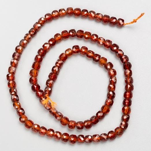 Gessonite Beads (Yellow Garnet) Natural Stone Faceted Cube Beads, 4mm Diameter, 39cm Length on Thread