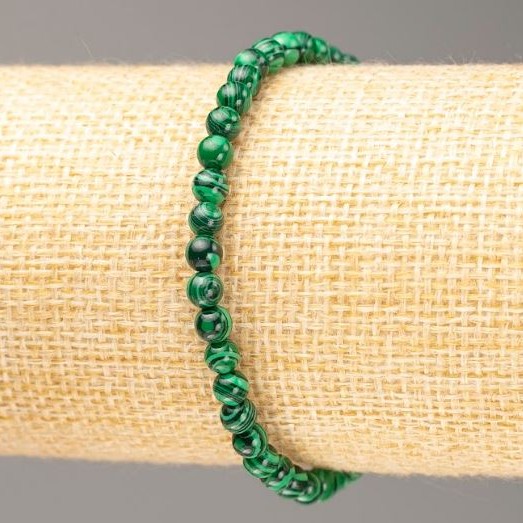 Malachite Bracelet (polished) smooth bead 4.5mm±, length 18cm on elastic