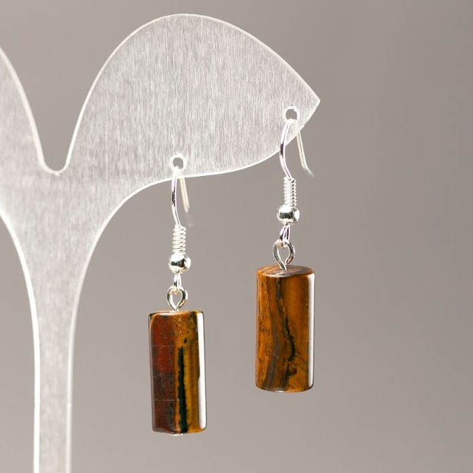 Tiger's Eye Cylinder Earrings, diameter 17.5x8 mm