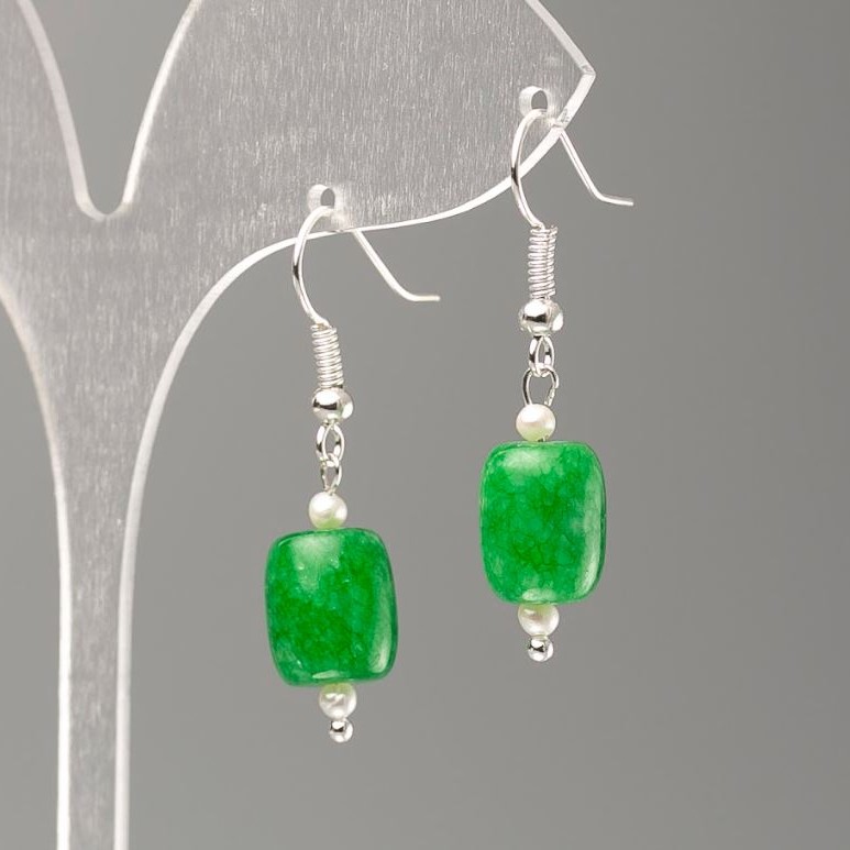 Chrysoprase Barrels Earrings, 11×9 mm