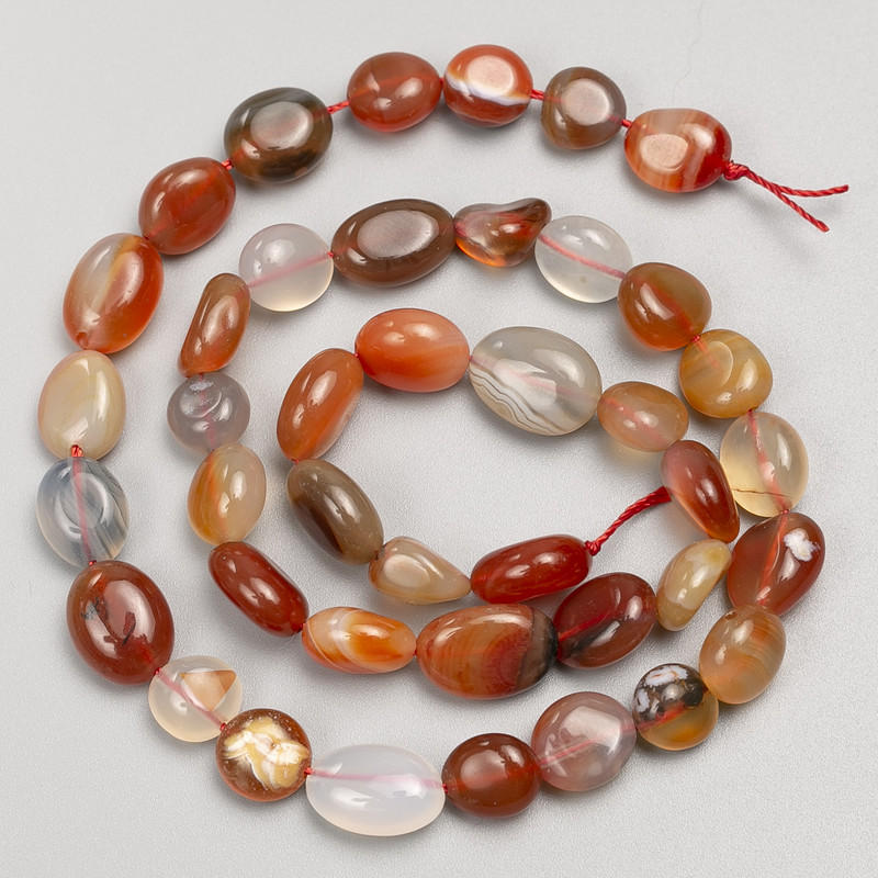 Carnelian Beads, Cabochon cut on thread, diameter 8x12 mm±, length 40 cm±