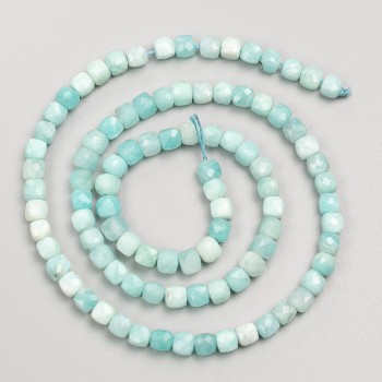 Amazonite Beads Faceted Cube on Thread, 4–5 mm diameter, thread length 38 cm
