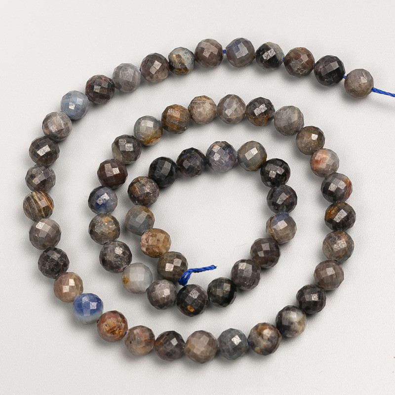 Iolite and Dichroite Beads, Faceted Round Beads on Thread, 6.5 mm diameter, ~39 cm length