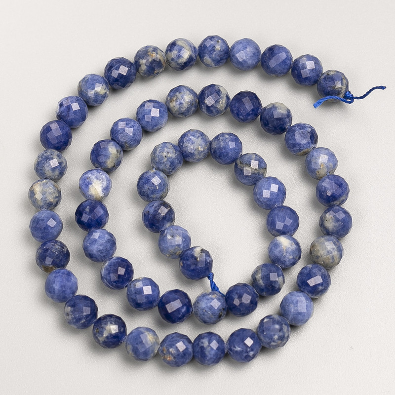 Sodalite Beads Faceted Round Bead on Thread, 7mm ± diameter, 39cm ± length