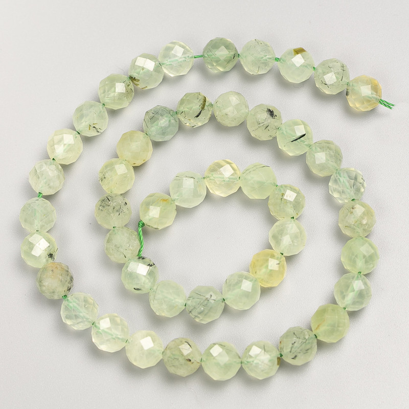 Prehnite Beads Faceted Round 8mm ± Bead on Thread, Length 38cm ±