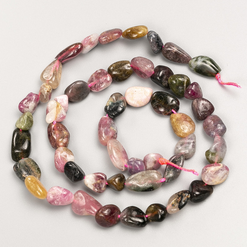 Natural Tourmaline Beads on Thread with Nuggets, 10x7 mm ±, 40 cm length