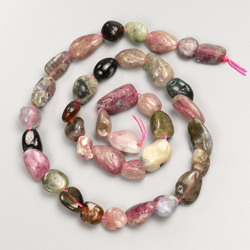 Natural Stone Tourmaline Beads Tumbled on a Thread, 8x7 mm ±, 41 cm ± length