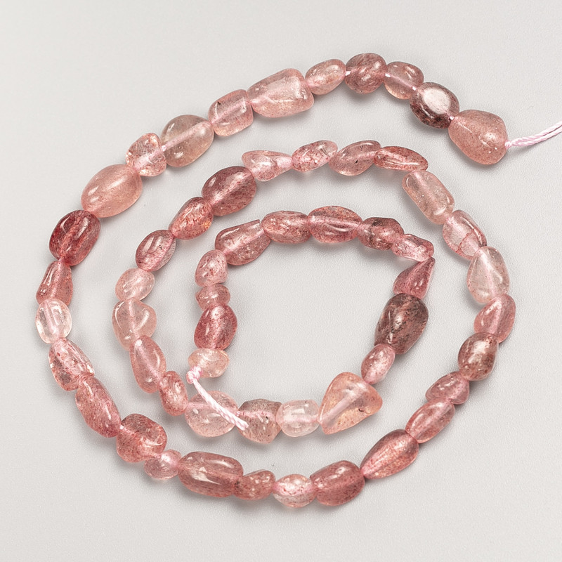 Natural Stone Beads Strawberry Quartz Faceted on Thread, 8x10mm diameter, 40cm length
