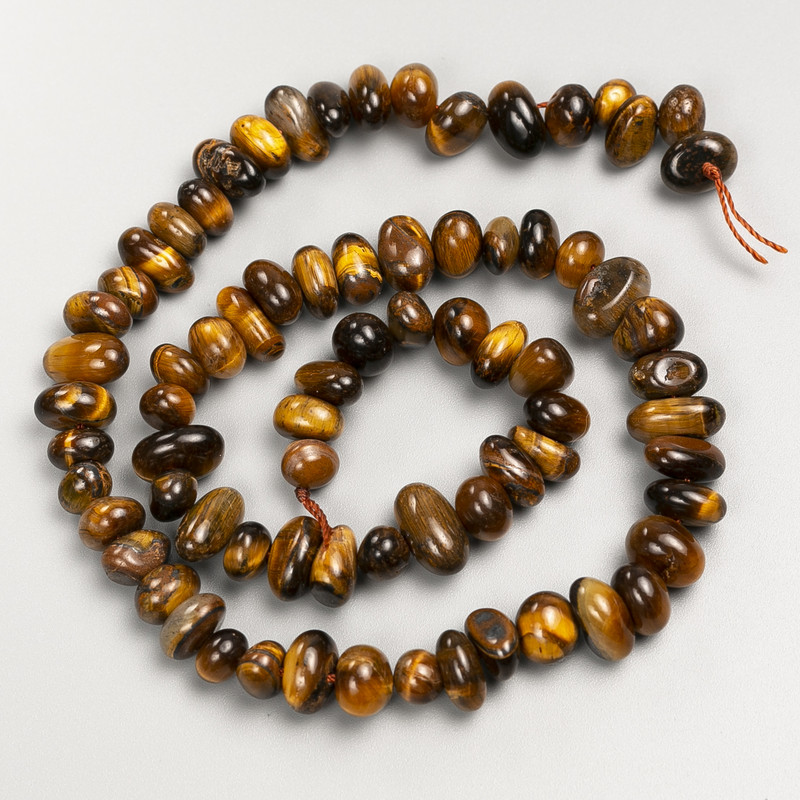 Tiger's Eye Beads drilled on thread, 11x5 mm diameter, 40 cm length