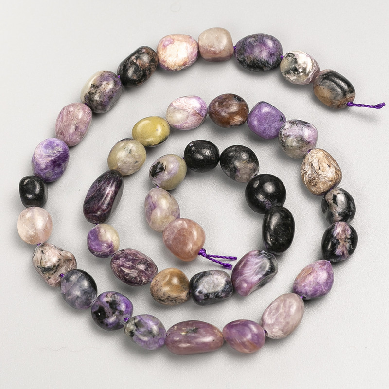 Charoite Beads on Thread, Round Beads 10x12mm ±, Length 42cm ±