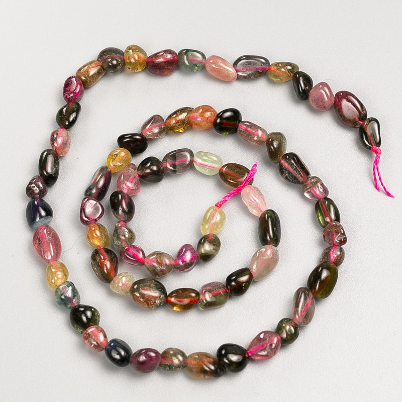 Natural Tourmaline Beads, faceted on a thread, 5x7 mm, thread length 40 cm