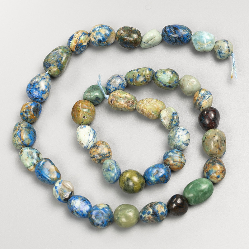 Chrysocolla and Sodalite Natural Stone Beads on Thread, 8×10 mm ±, 40 cm length