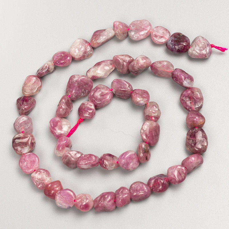 Natural Ruby-Tourmaline Beads on Thread, 9x9mm ±, 42cm ± length