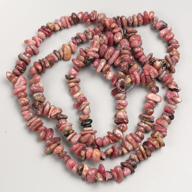 Rhodonite Stone Beads Chunk on a Long Thread, 7x3 mm+- diameter, 84 cm+ length
