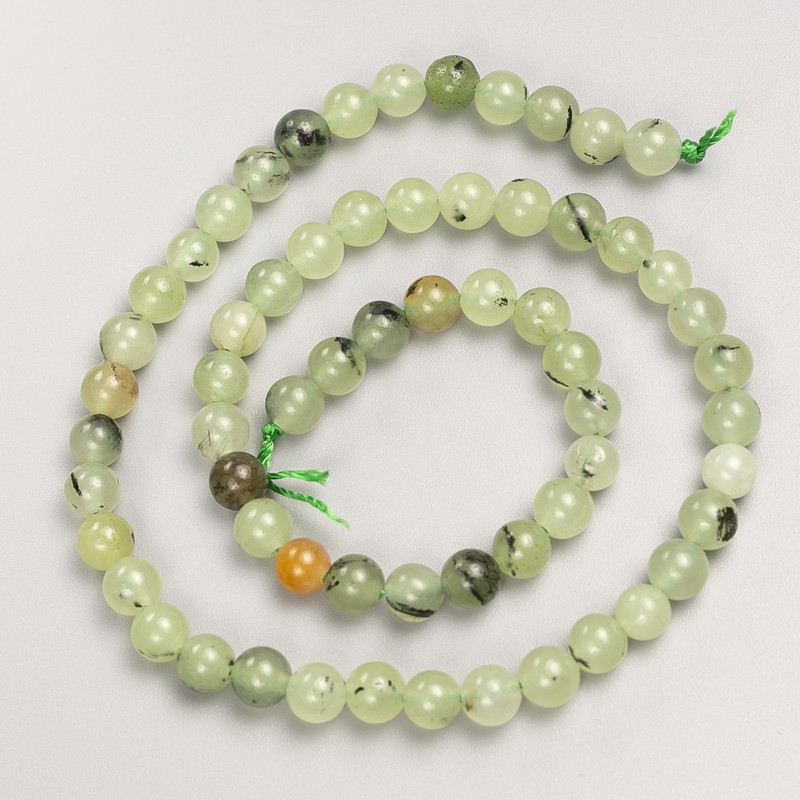 Prehnite Beads Smooth Round on Thread, 6mm± Diameter, 38cm± Length