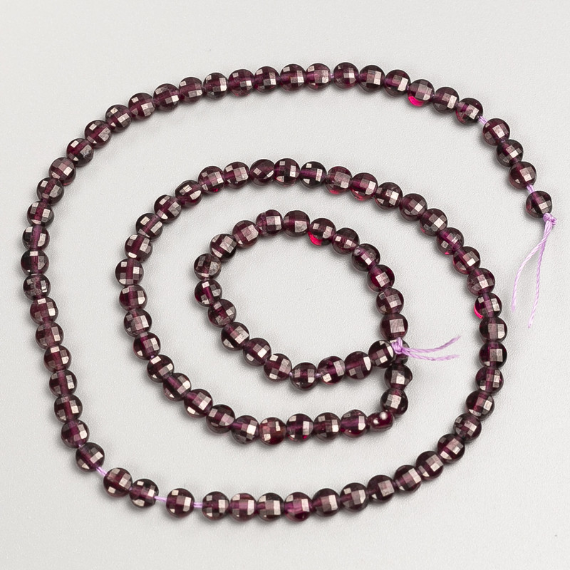 Natural Stone Garnet Beads, faceted round coin beads on thread, diameter 4x4mm, length 38cm