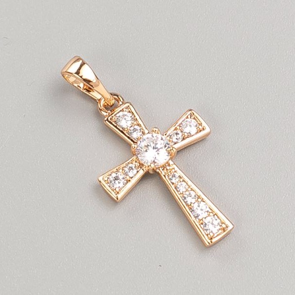 Xuping Pendant Cross Gold Plating 18K with White Rhinestones, 22.5×14mm