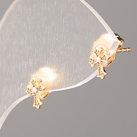 Xuping Cross Pendant 18K Gold Plated Stud Earrings with White Crystals, 7x5 mm
