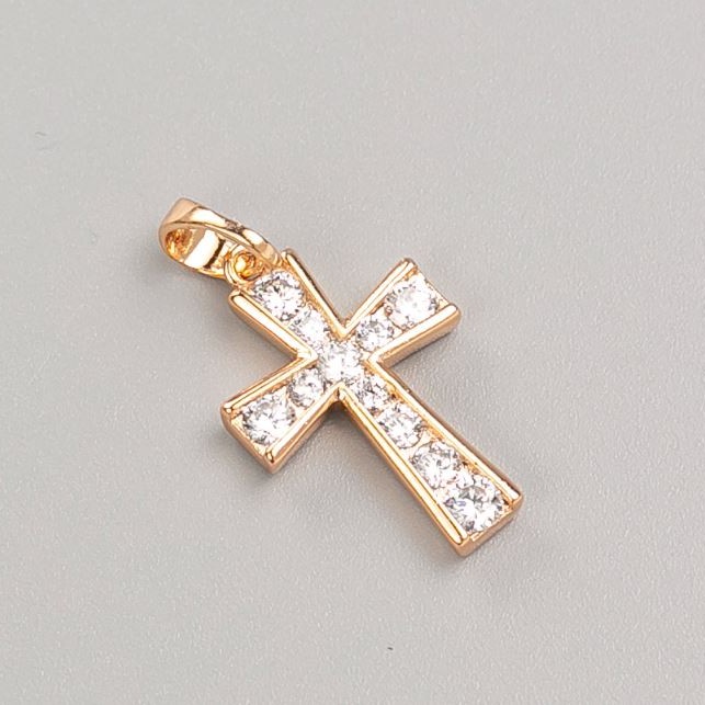 Xuping Cross Pendant with 18K Gold Plating and White Crystals, 20.5×13mm