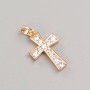 Xuping Cross Pendant with 18K Gold Plating and White Crystals, 20.5×13mm