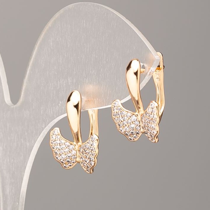 Earrings Xuping 18K Gold Plating with White Rhinestones, 18x12.5 mm, 5 mm+