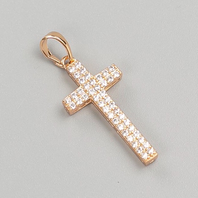 Xuping Cross Pendant with White Crystals 18K Gold Plating, 26x12mm diameter