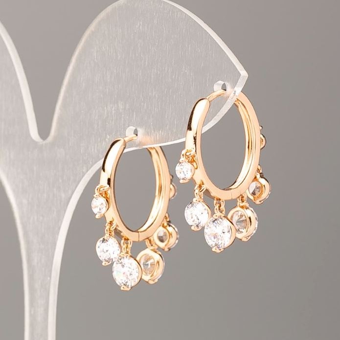 Earrings Xuping 18K Gold Plated Heart with White Stones, 12×14 mm diameter+