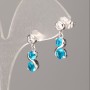 Earrings Rhodium Plated with White Rhinestones and Blue Stones 16×6 mm+