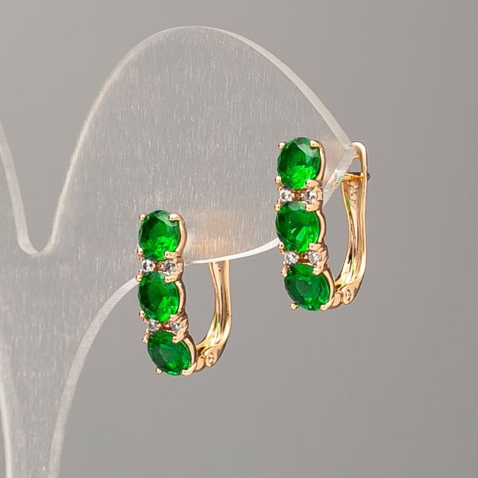 Earrings Xuping 18K Gold Plated with Green Stone and White Rhinestones 17×5 mm