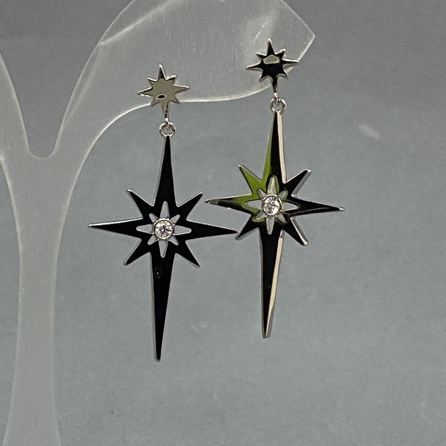 Xuping Earrings Stars with White Stones, 22mm Diameter, 4.5 cm Length Rhodium