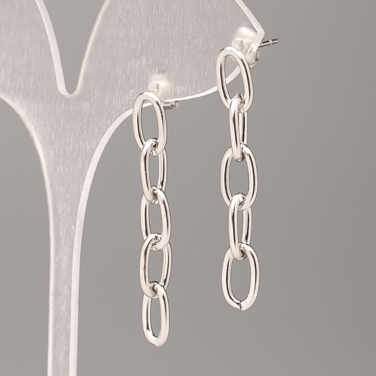 Xuping Stud Earrings with Rhodium Plating, Ball Shape, 6.5 mm diameter, 3.5 cm chain length