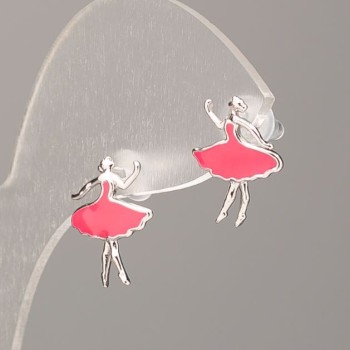 Stud Earrings Xuping Silver Tone with Pink Enamel 15x11 mm