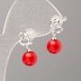 Xuping Earrings with Red Mallorca Pearls and White Rhinestones, 8mm Pearl, Rhodium Plated