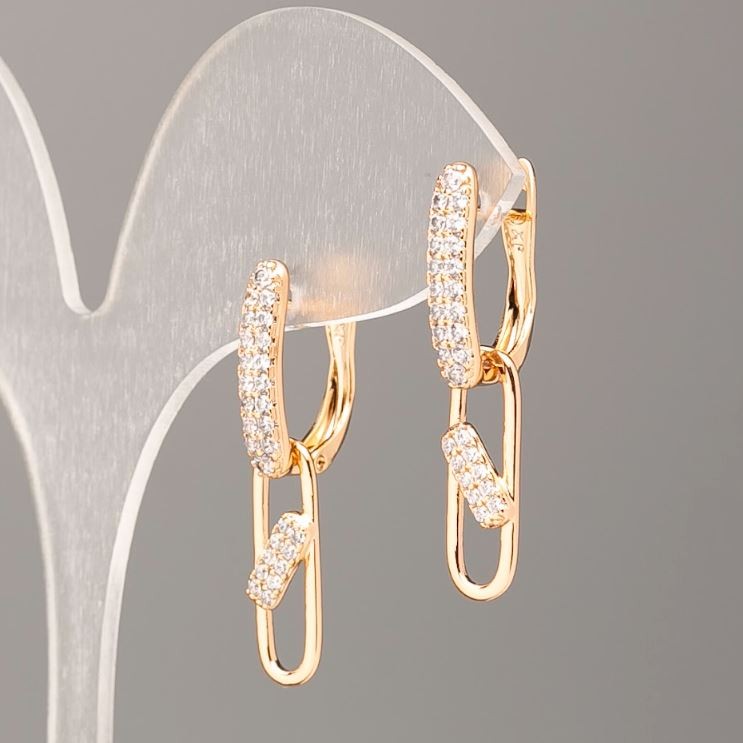 Earrings Xuping 18K Gold Plating with White Rhinestones (bottom part removable), diameter 3-6 mm, length 4 cm