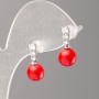 Xuping Earrings with Red Mallorca Pearls and White Crystals, 8mm Diameter, Rhodium