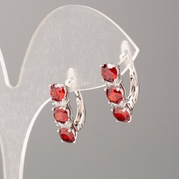 Xuping Earrings with Red Stone and White Crystals 17x5mm Rhodium