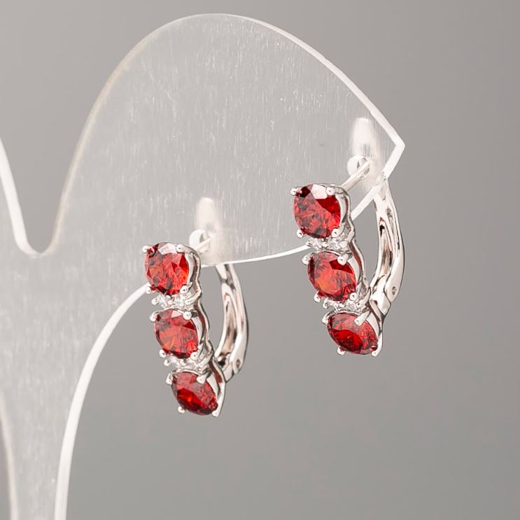 Xuping Earrings with Red Stone and White Crystals 17x5mm Rhodium